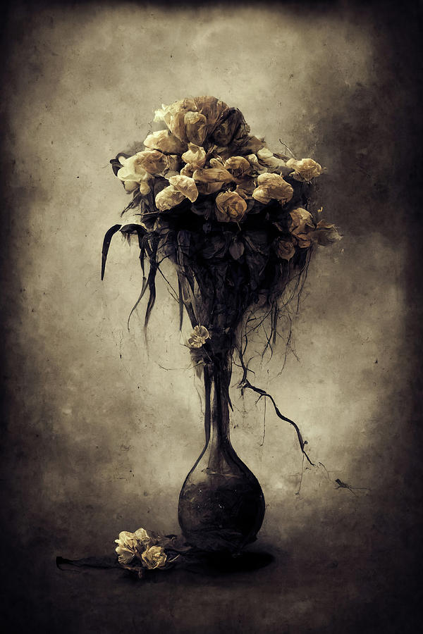 Withered Forlorn Flowers in a Vase 01 Melancholic Mood Digital Art by Matthias Hauser