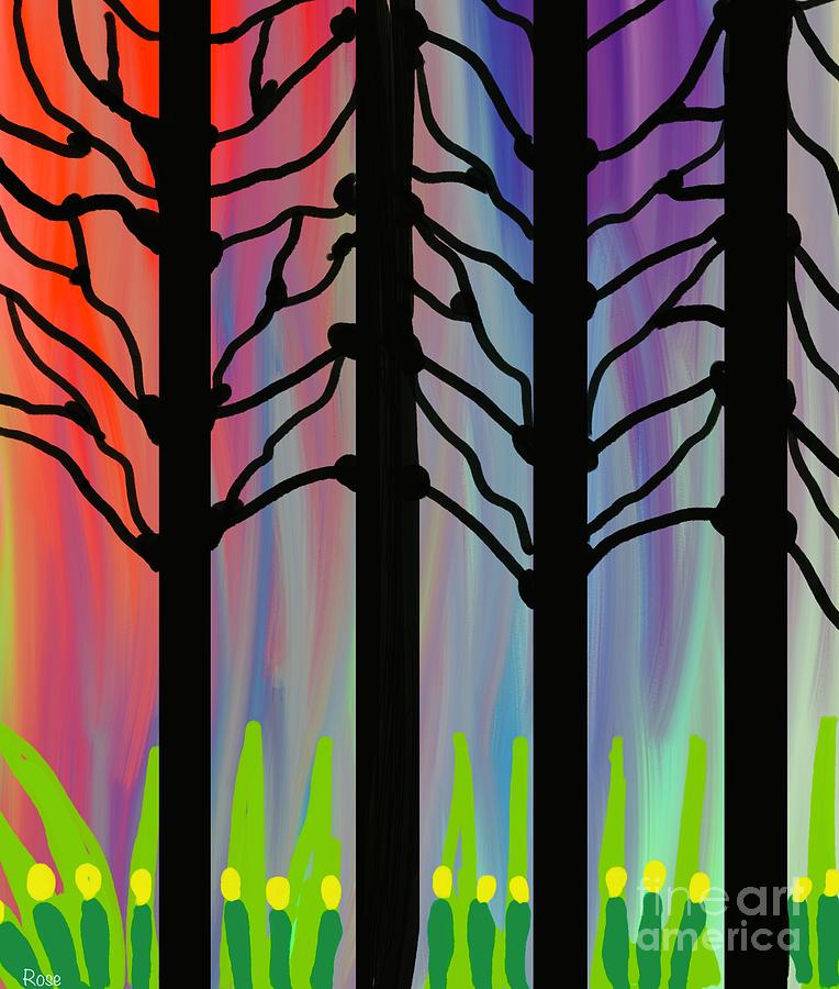 Within the forest created using nurographic art method Digital Art by Elaine Hayward