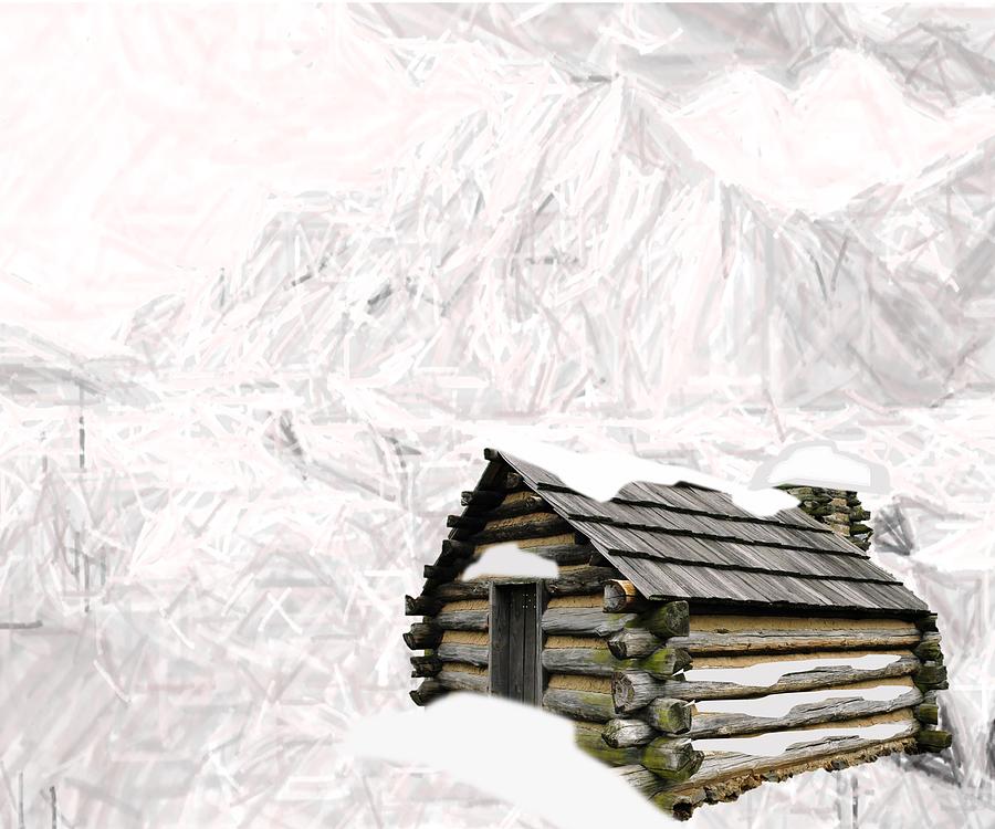 Within The Snow Mountains Stood A Cabin Mixed Media