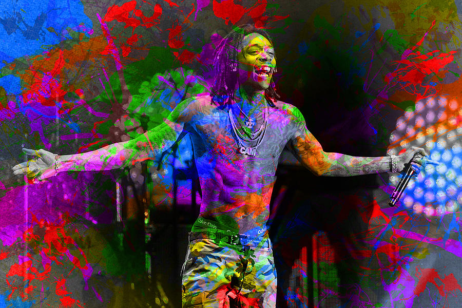 Wiz Khalifa Famous Rappers Paint Splatter Colorful Portrait Mixed Media ...