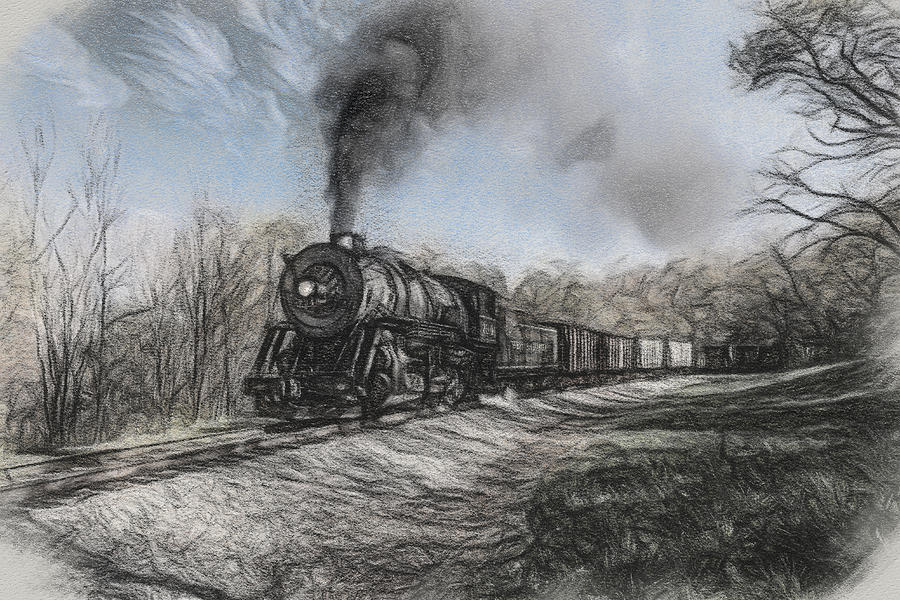 WMRR Steam train in charcoal sketch Photograph by Steven Heap
