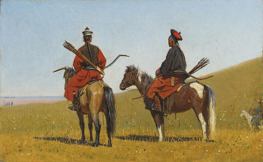 Two Chinese horsemen on the steppe Painting by Vasily Vereshchagin