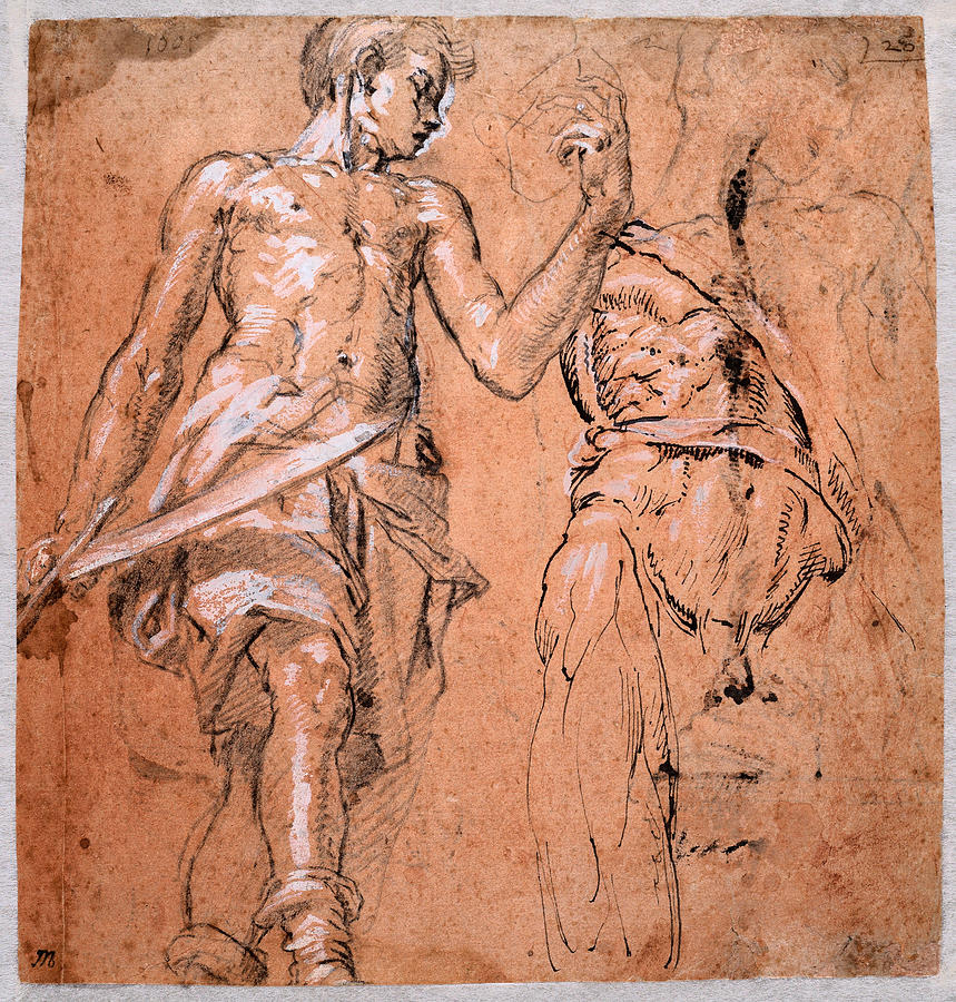 Two studies of a Standing Man with a Sword. Alexander the Great Drawing by Peter Candid