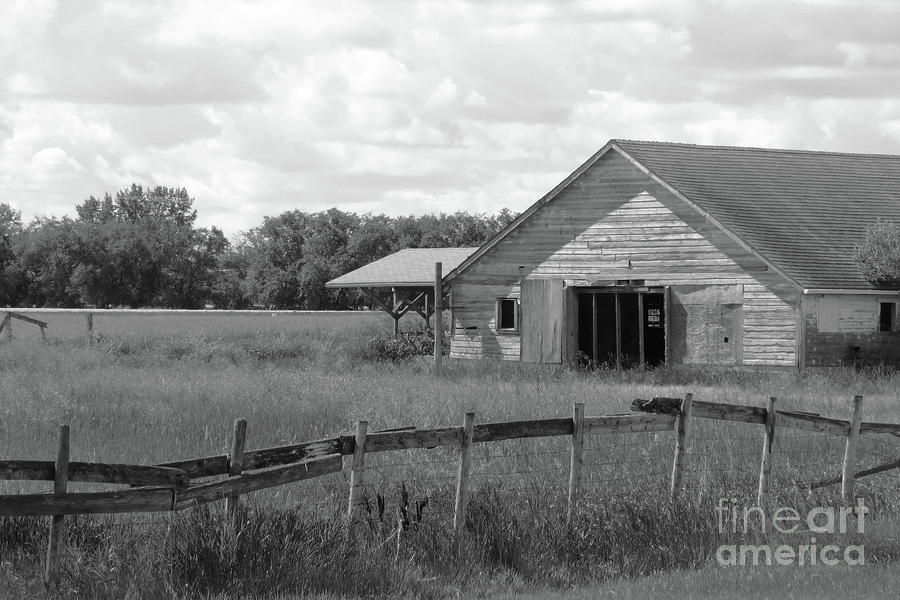 Nature Photograph - Wobbly Fence and Old Barn by Mary Mikawoz