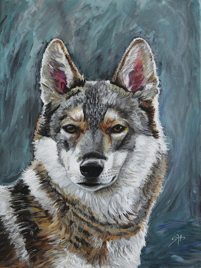 Wolf In The Night Painting by Sandy Herrault