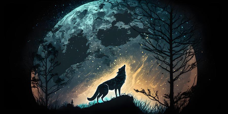 Wolf and full moon Mixed Media by OnionMarket - - Fine Art America