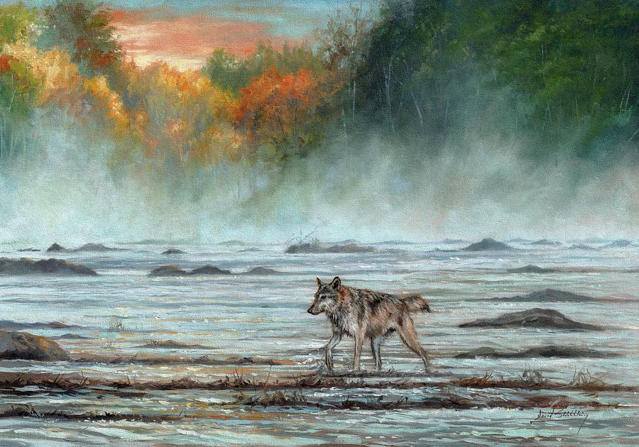 Wolf at Sunrise Painting by David Stribbling