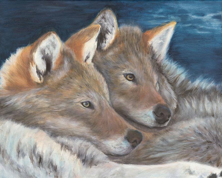 Wolf Cuddles Painting by Deborah Butts