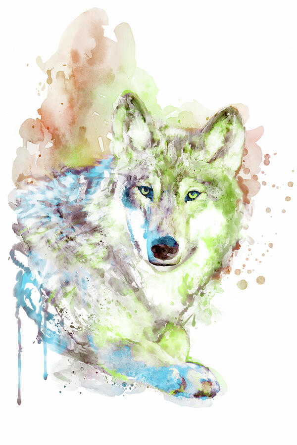 Wolf face watercolor Painting by Marian Voicu