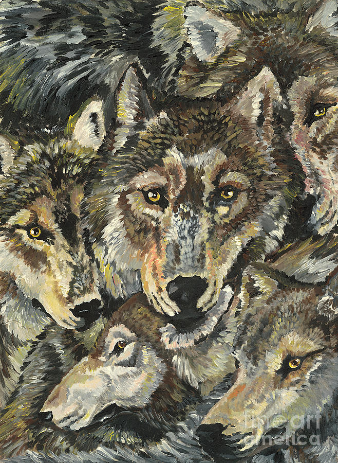 Wolf Family Painting by Jenn Cunningham