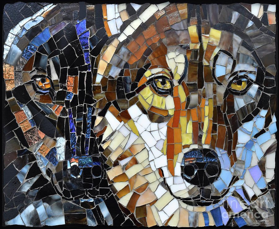 Wolves Sculpture - Wolf Galss Mosaic by Cynthie Fisher