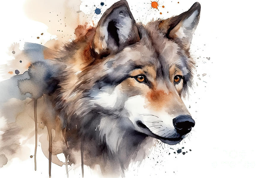 Wildlife Painting - Wolf Head , Animal, Watercolor Illustration Isolated On White Ba by N Akkash