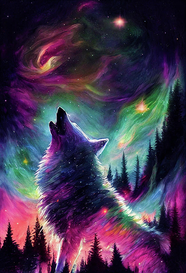 Wolf Howling into Space Digital Art by Billy Bateman - Pixels