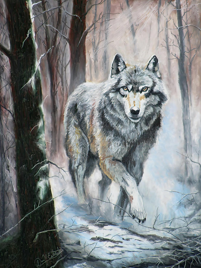 Wolf in a Winter Forest Pastel by Daniel Eskridge