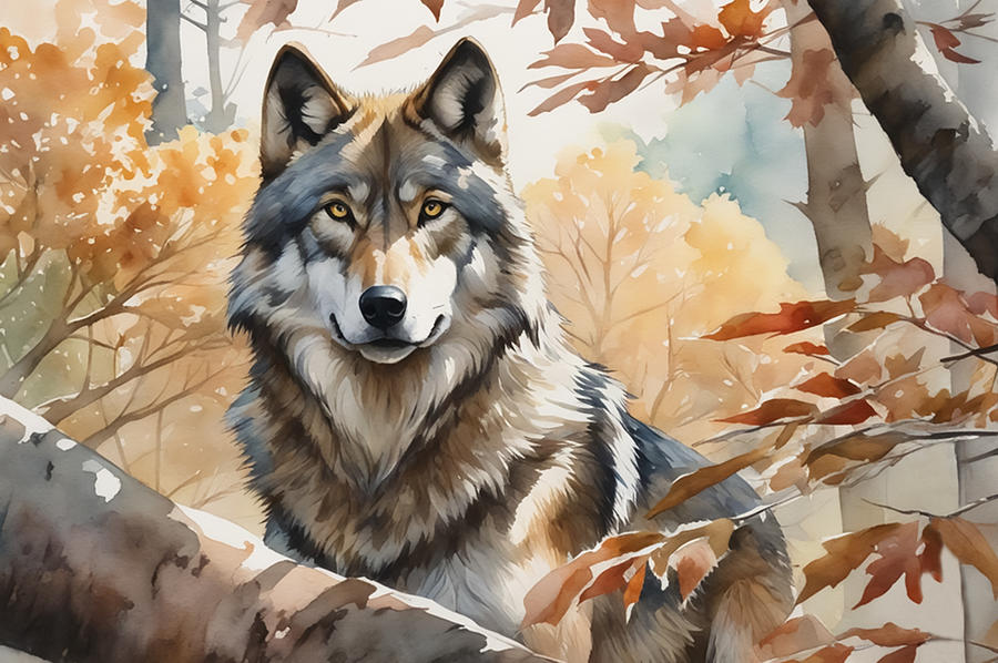 Nature Digital Art - Wolf In Autumn by Manjik Pictures
