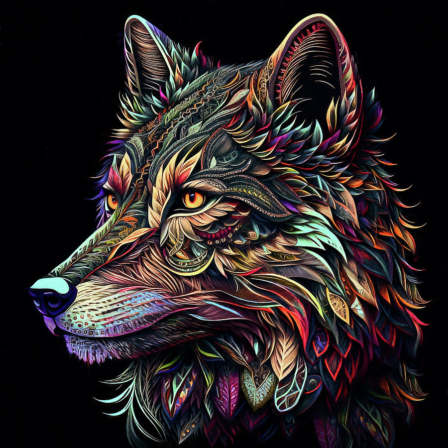 Wolf in Profile Digital Art by Peggy Collins