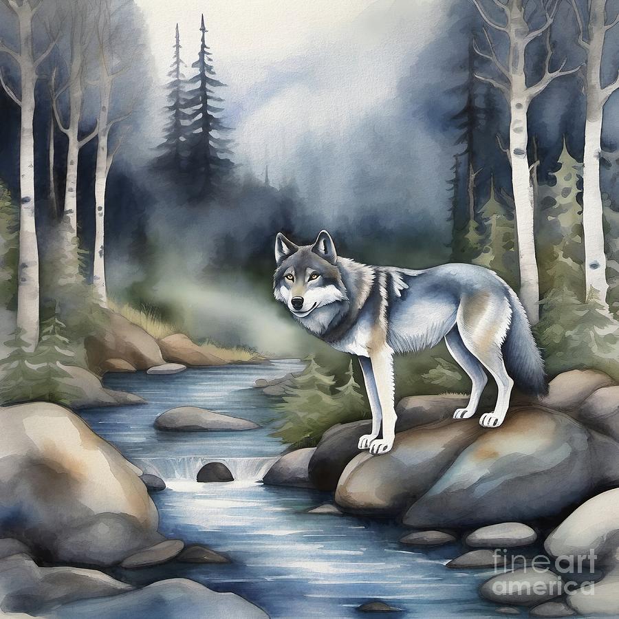 Wolf In The Forest - 02365 Digital Art by Philip Preston