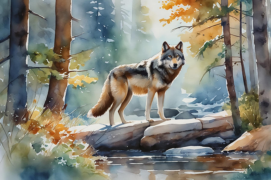 Nature Digital Art - Wolf In The Forest by Manjik Pictures