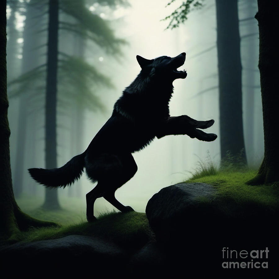 Wolf Jumping Onto Rock Mixed Media by Sandi OReilly