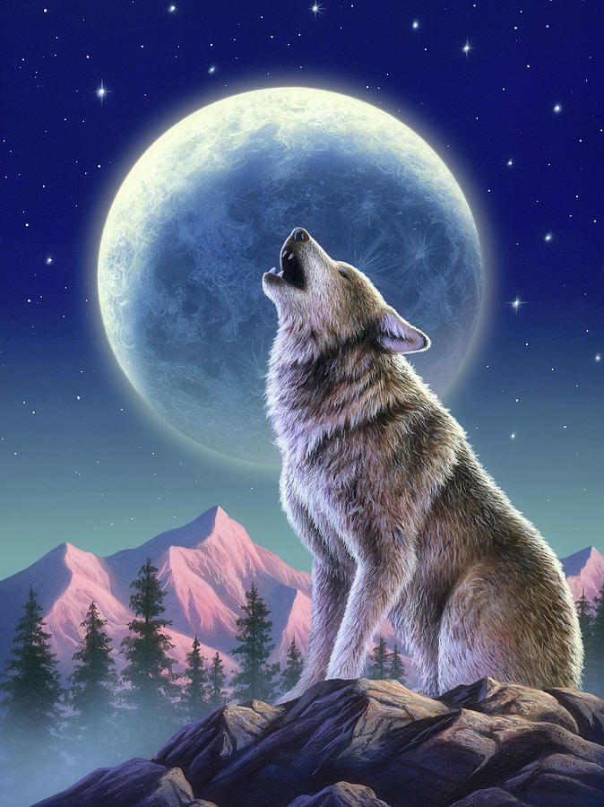 Mountain Mixed Media - Wolf Moon by Jerry LoFaro