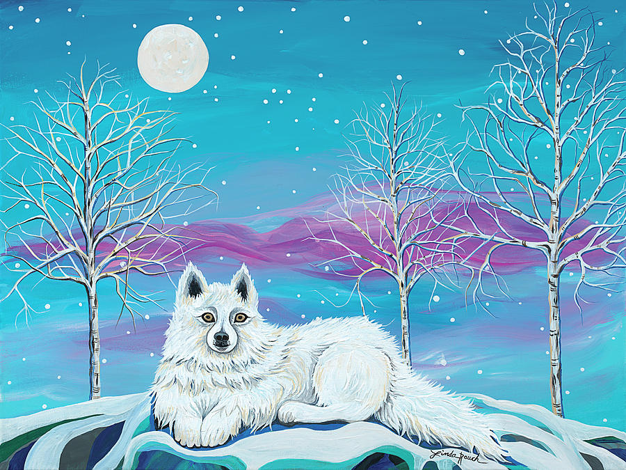 Wolf Moon Painting by Linda Rauch