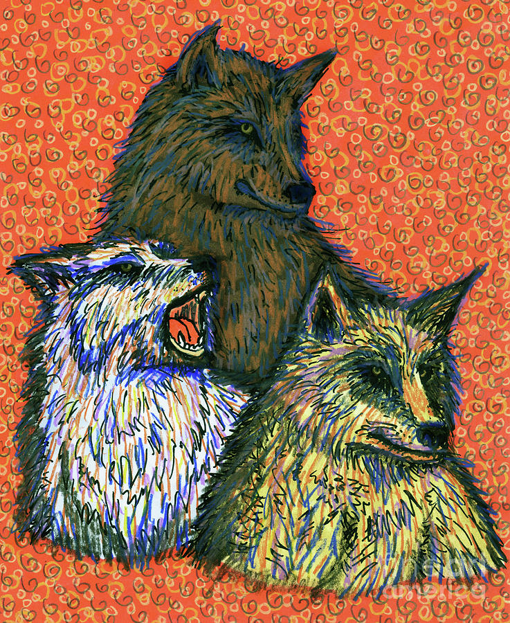Wolf Pattern 5 Mixed Media by Amy E Fraser