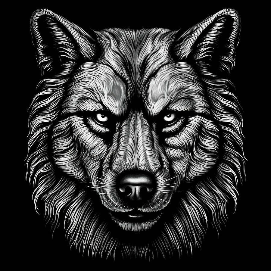 Wolf Portrait Black and White 01 Digital Art by Matthias Hauser