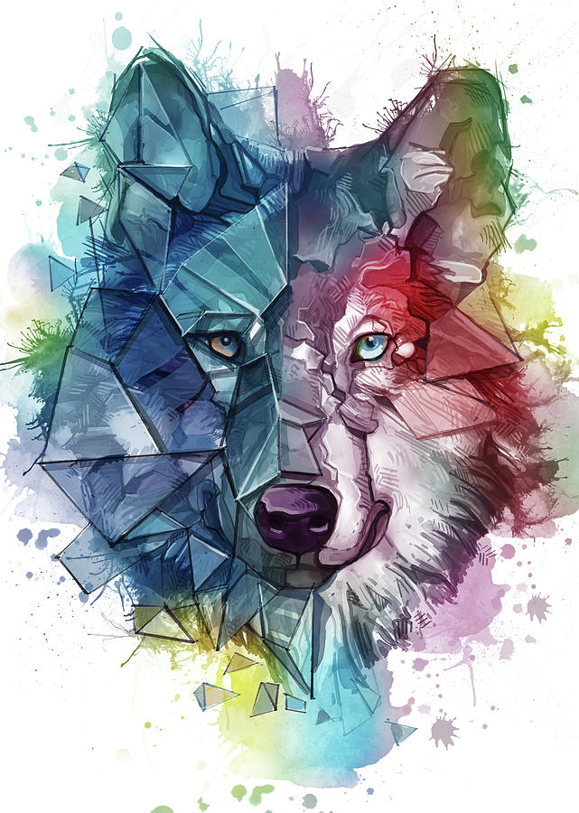 Wolf Portrait Geometric Digital Art