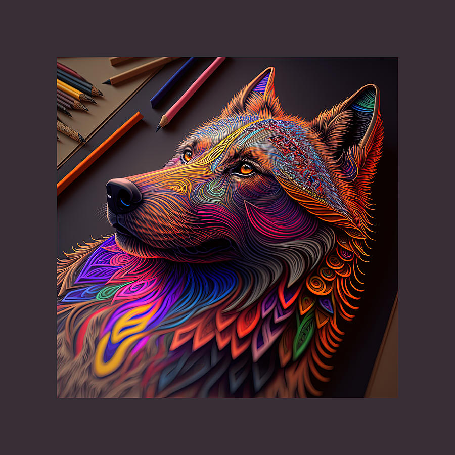 Wolf Portrait on Studio Table Digital Art by Robin Curtiss - Fine Art ...