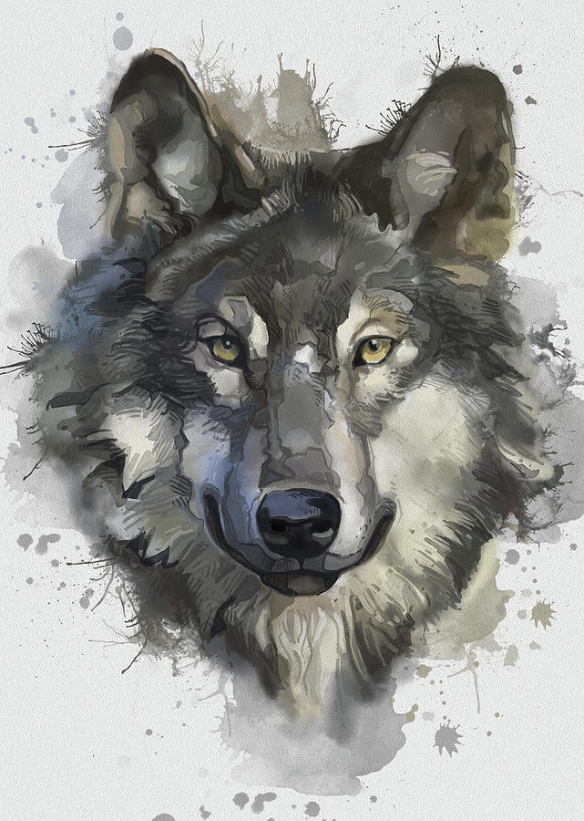 Wolf Portrait Vintage Digital Art