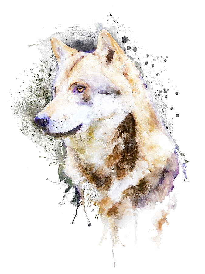 Watercolor Portrait - Wolf Profile Painting by Marian Voicu