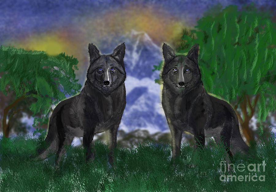 Wolf Twins Digital Art by Steve Carpentier