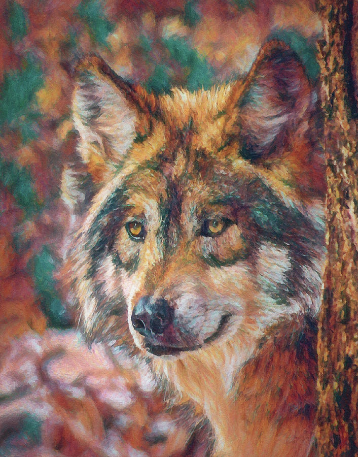 Wolf Up Close Painterly 2 Digital Art by Ernest Echols