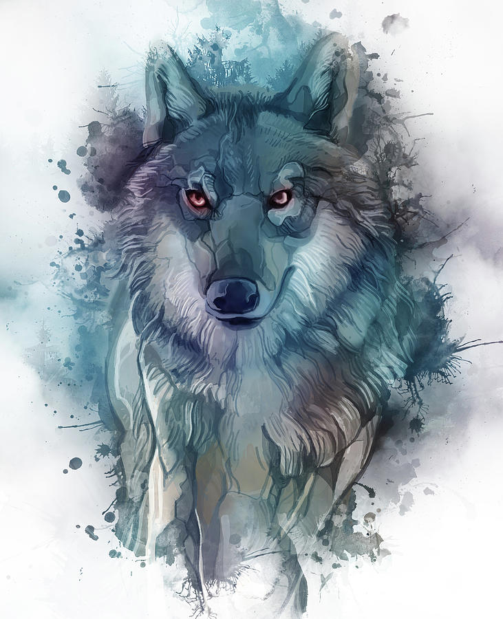 Wolf Watercolor Blue Digital Art