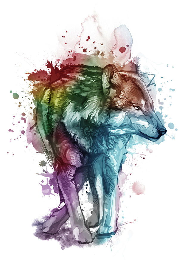 colorful watercolor wolf