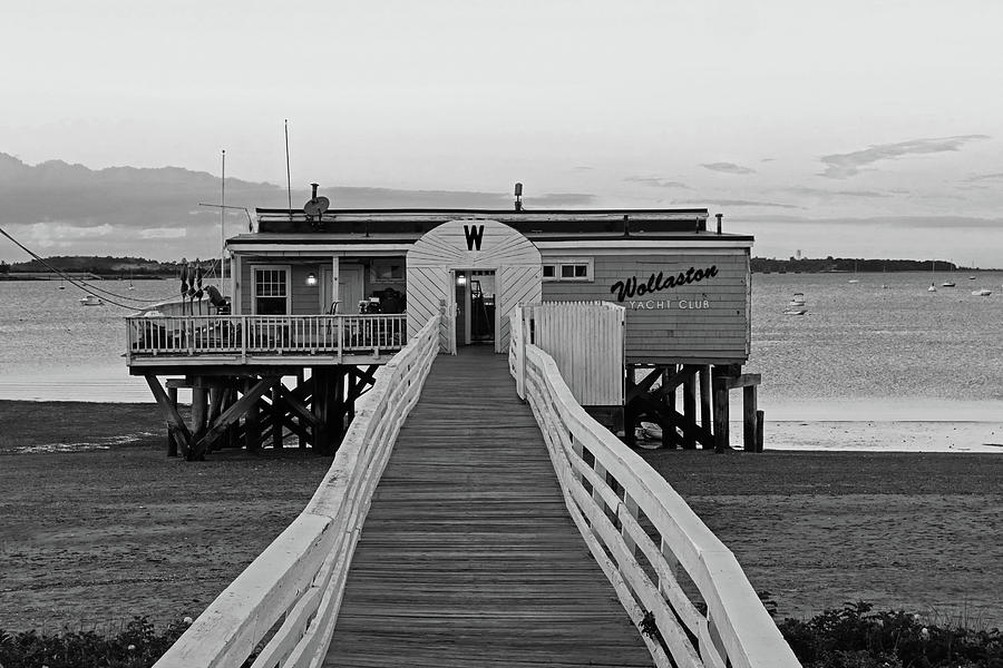 Wollaston Beach Yacht Club Pier Quincy MA Black and White Photograph by Toby McGuire