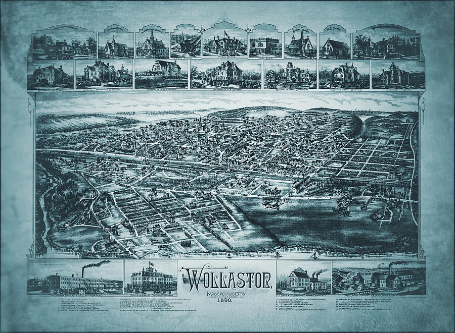 Wollaston Massachusetts Antique Map Birds Eye View 1890 Ocean Blue Drawing by Carol Japp Wollaston Massachusetts Antique Map Birds Eye View 1890 Ocean Blue Drawing by Carol Japp