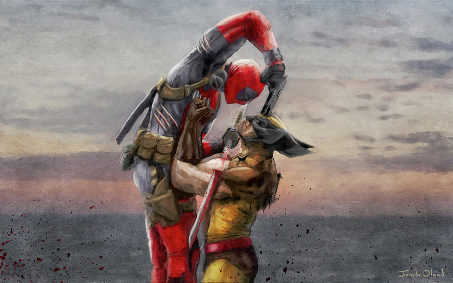 Deadpool Movie Painting - Wolverine V Deadpool by Joseph Oland