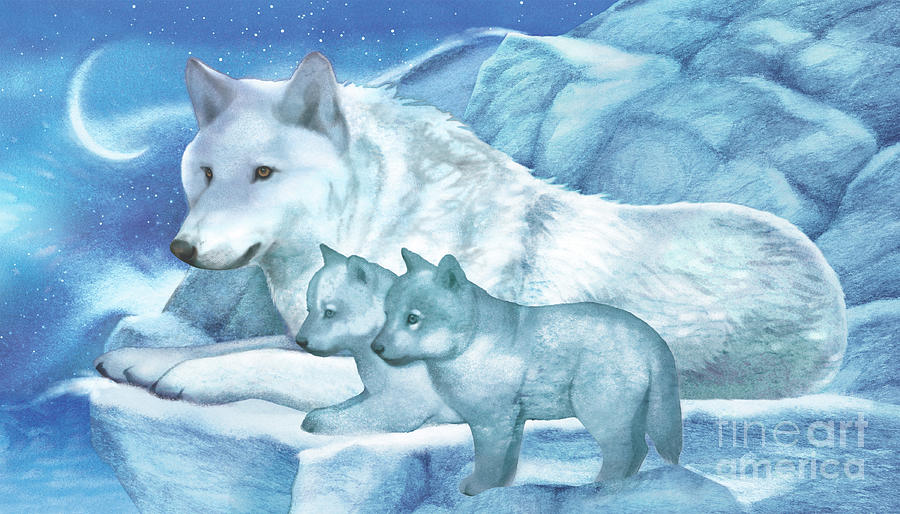 Wolves, Frost and Moonlight Painting by Tracy Herrmann