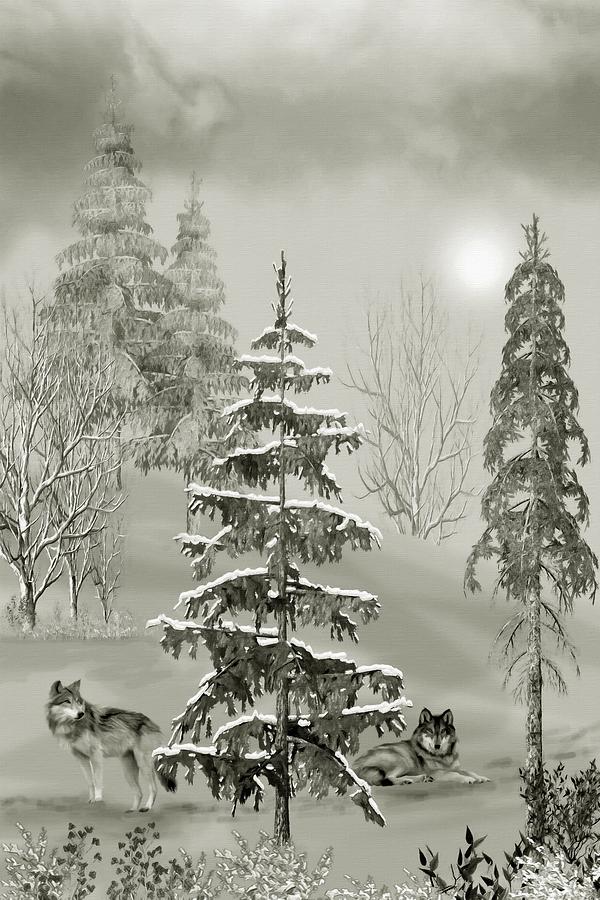 Wolves In The Winter Forest Mixed Media by David Dehner