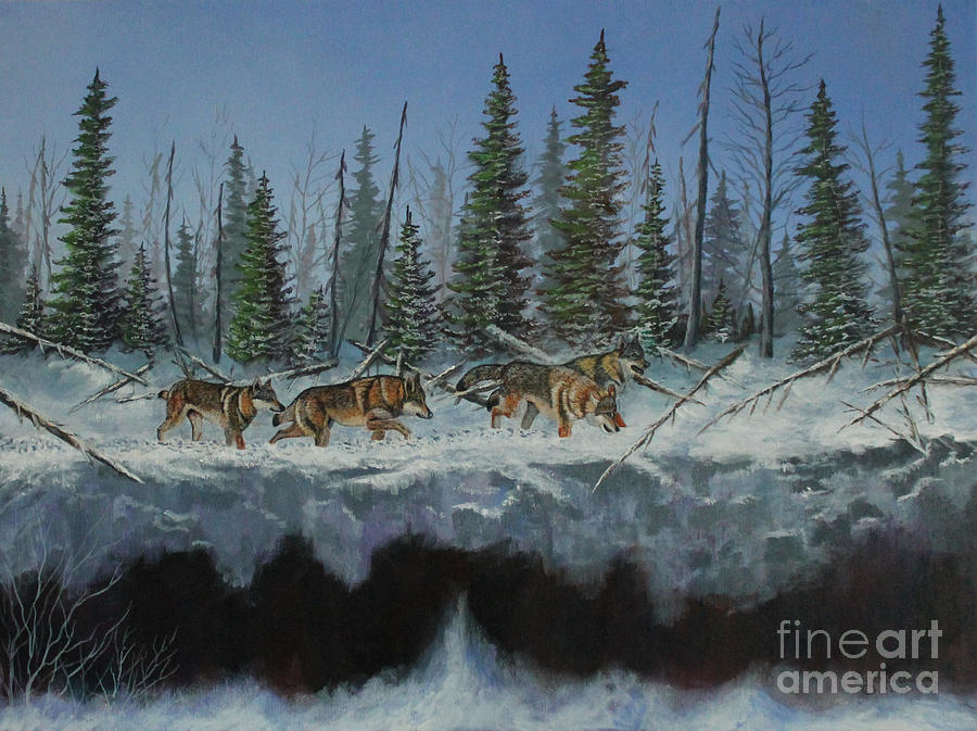 Wolves Traversing the Ridgeway Painting by Bob Williams