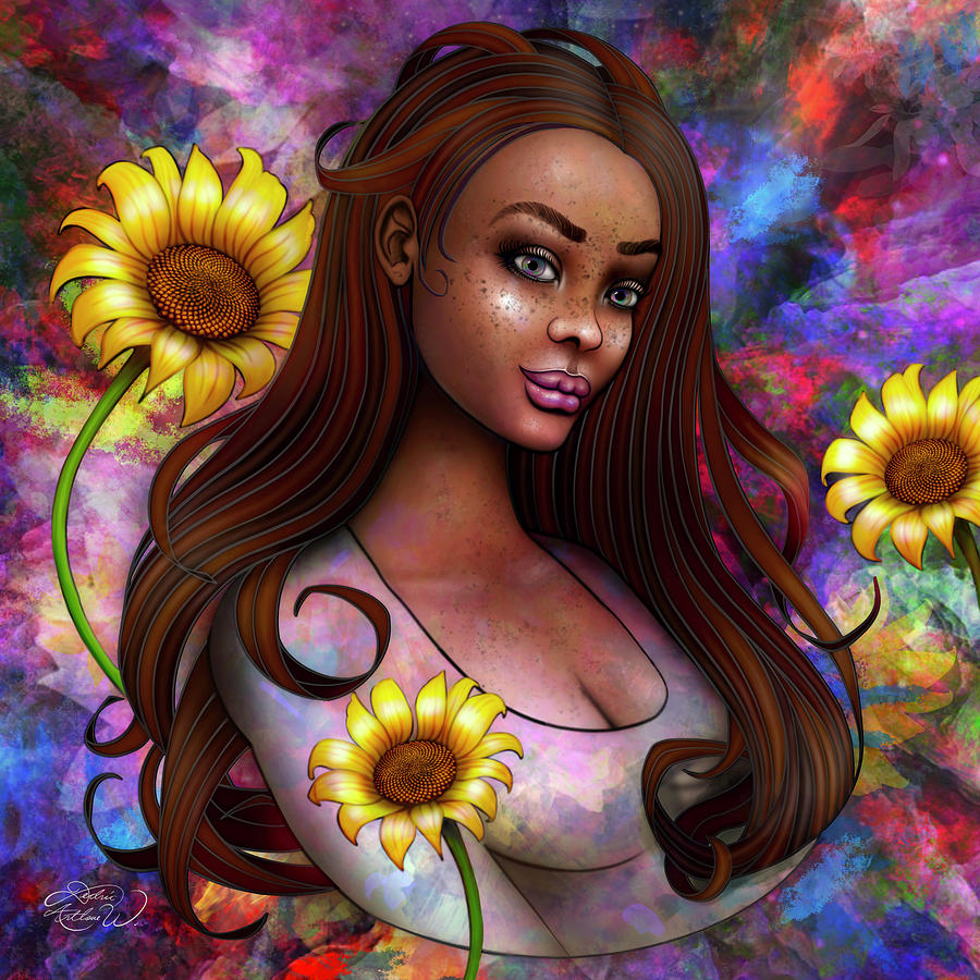 Woman 3 Sunflowers Digital Art by Dedric Artlove W