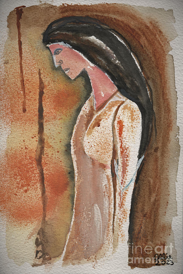 Woman Alone Brown Painting by Allie Lily
