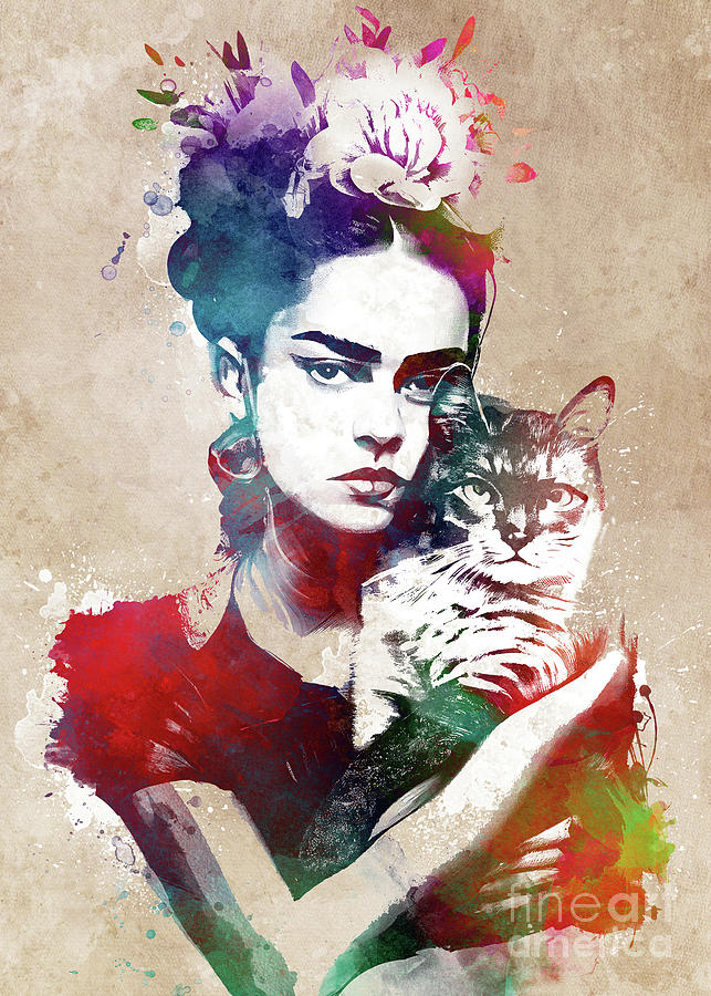 Woman and cat portrait  Digital Art by Justyna Jaszke JBJart
