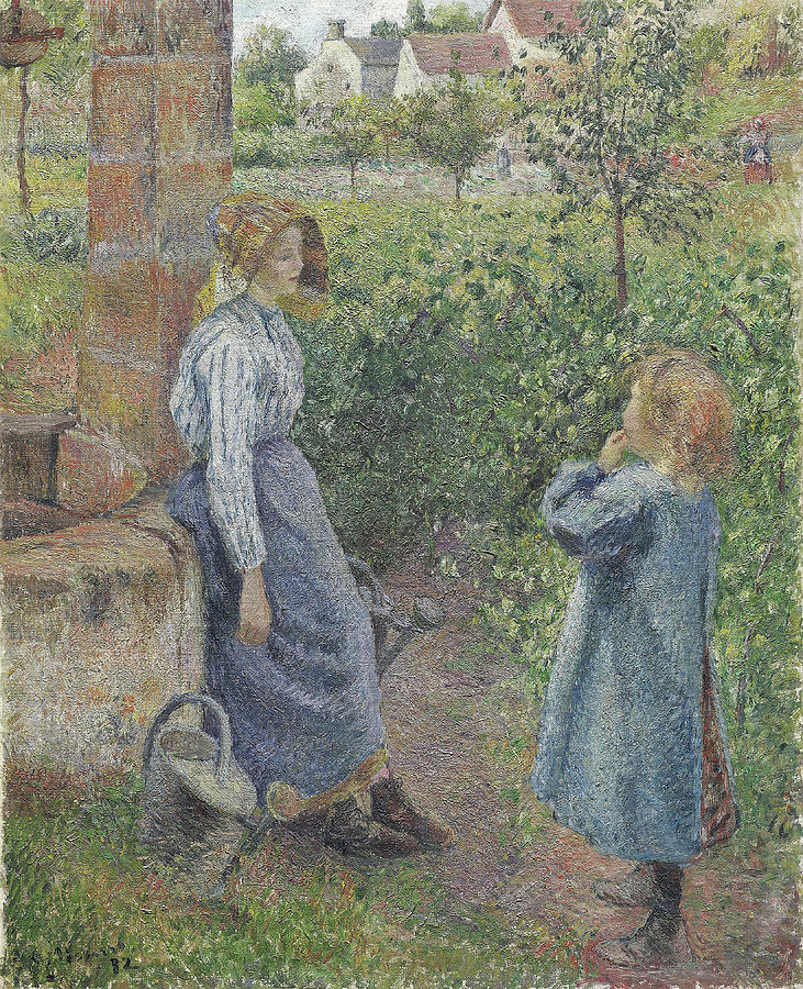 Woman and Child at the Well. Camille Pissarro, French, 1830-1903. Painting by Camille Pissarro Woman and Child at the Well. Camille Pissarro, French, 1830-1903. Painting by Camille Pissarro