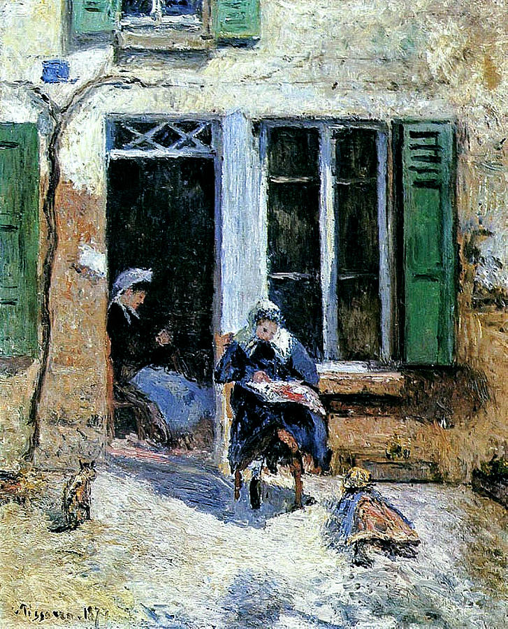 Woman And Child Doing Needlework 1877  By Camille Pissarro 1830  1903 Painting
