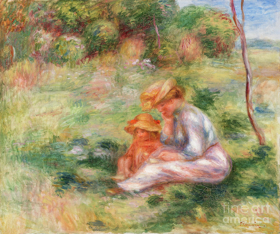 Woman and Child in the Grass, Pierre-Auguste Renoir Photograph by ...