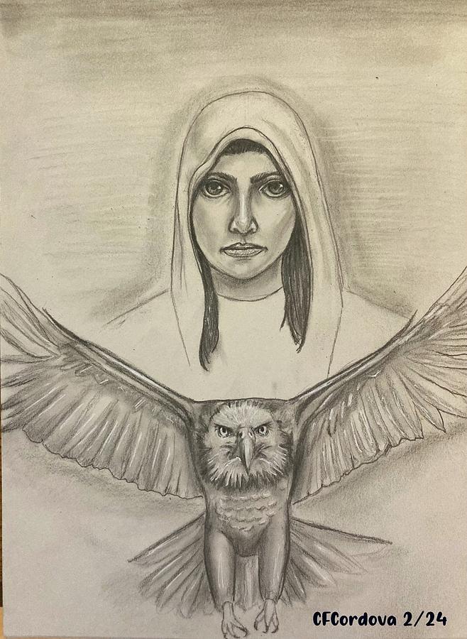 Woman and Eagle Spirit Drawing Drawing by Carmen Cordova