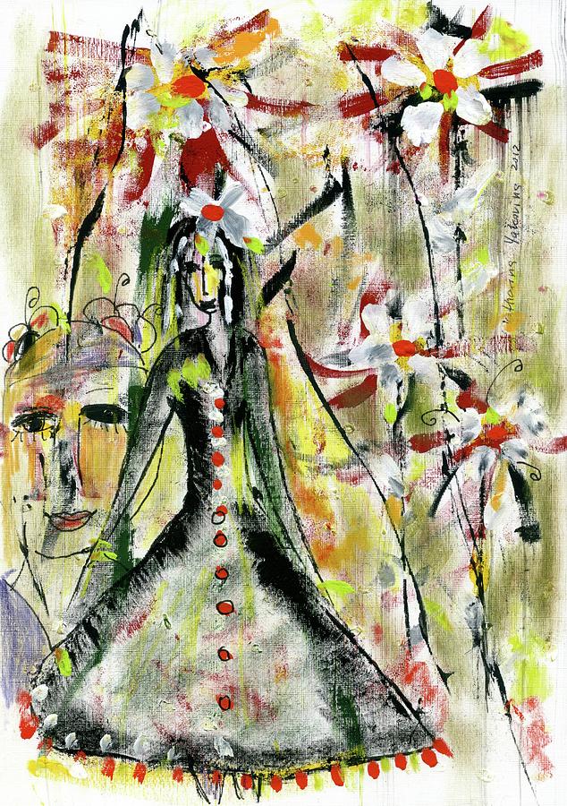 Woman and Flowers Painting by Ekaterina Yakovina