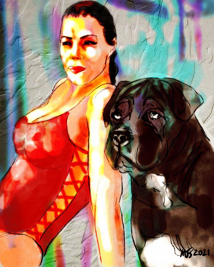 Woman And Her Dog Digital Art by Michael Kallstrom